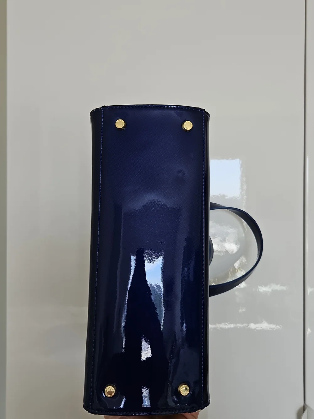 Ted Baker London Navy Patent Satchel with Gold Hardware, Authentic